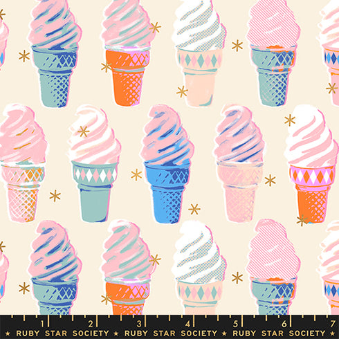 Best Day Ever Ice Cream Cones in Metallic Natural RS0105 11M - Ruby Star Society Sold by the Half Yard